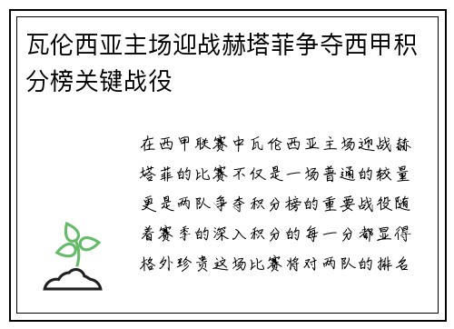 瓦伦西亚主场迎战赫塔菲争夺西甲积分榜关键战役 瓦伦西亚主场迎战赫塔菲争夺西甲积分榜关键战役